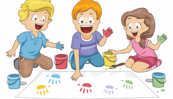 Clip art of 2 boys and a girl finger painting