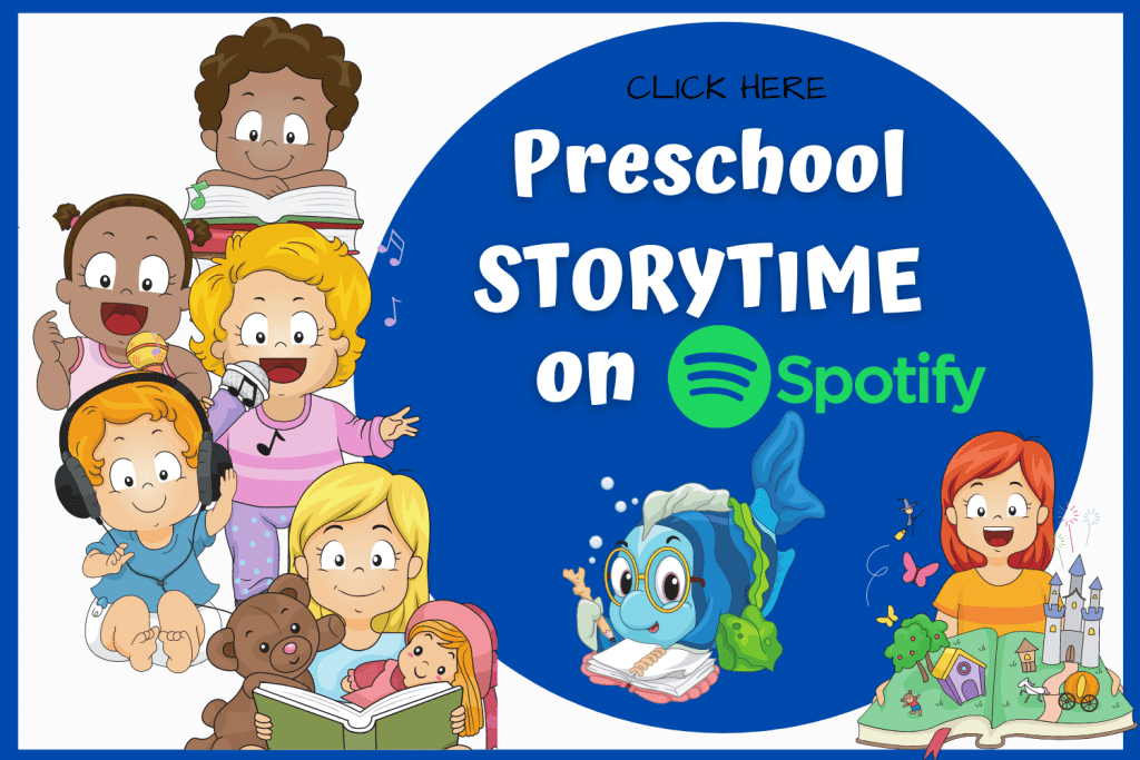 Preschool carton characters listen to stories. Link to Tothood101's Preschool Storytime playlist on Spotify.