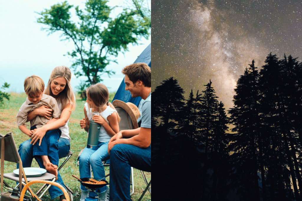 Family camping and a second picture of a night sky