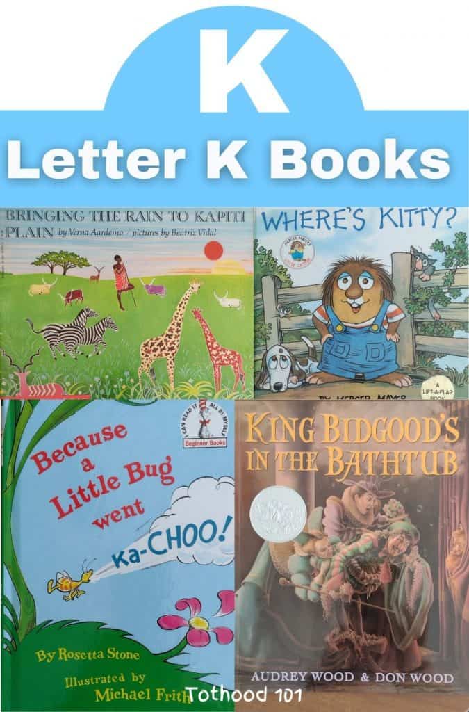 Collage of Lettter K books.