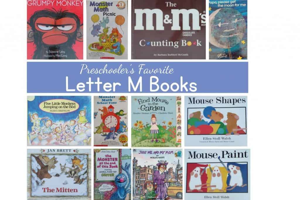 Collage of letter M books for preschoolers