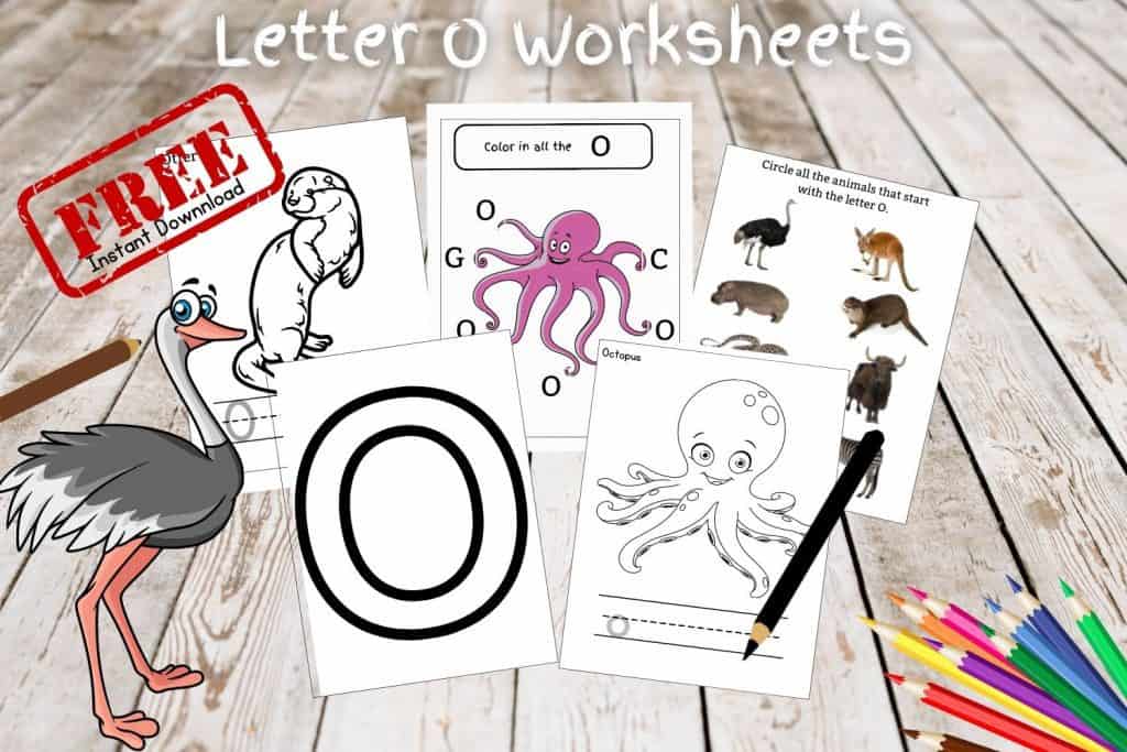 A collage of Letter O worksheets