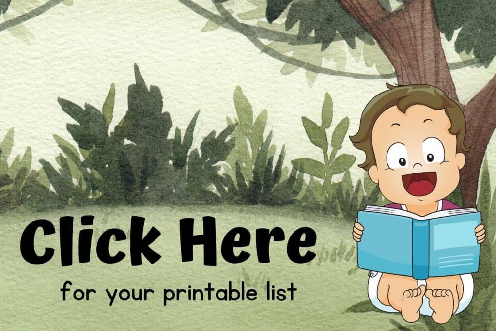 A boy under a tree reading a book. This is the link to the free printable shapes book list.