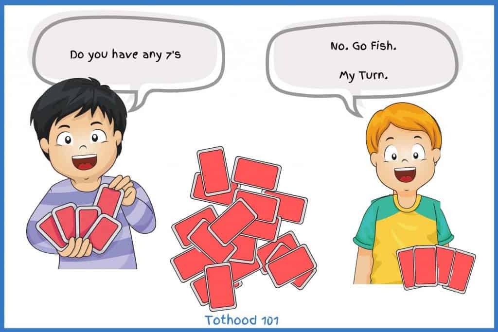 A cartoon picture of two boys playing cards