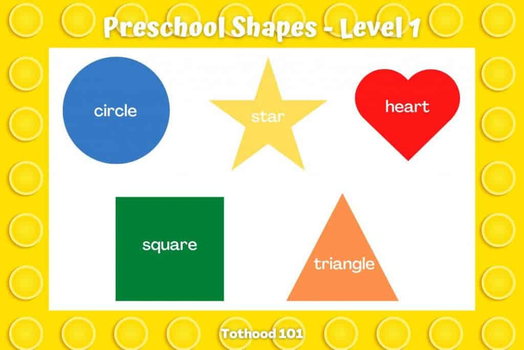 a poster with the shapes circle, star, heart, square, and triangle