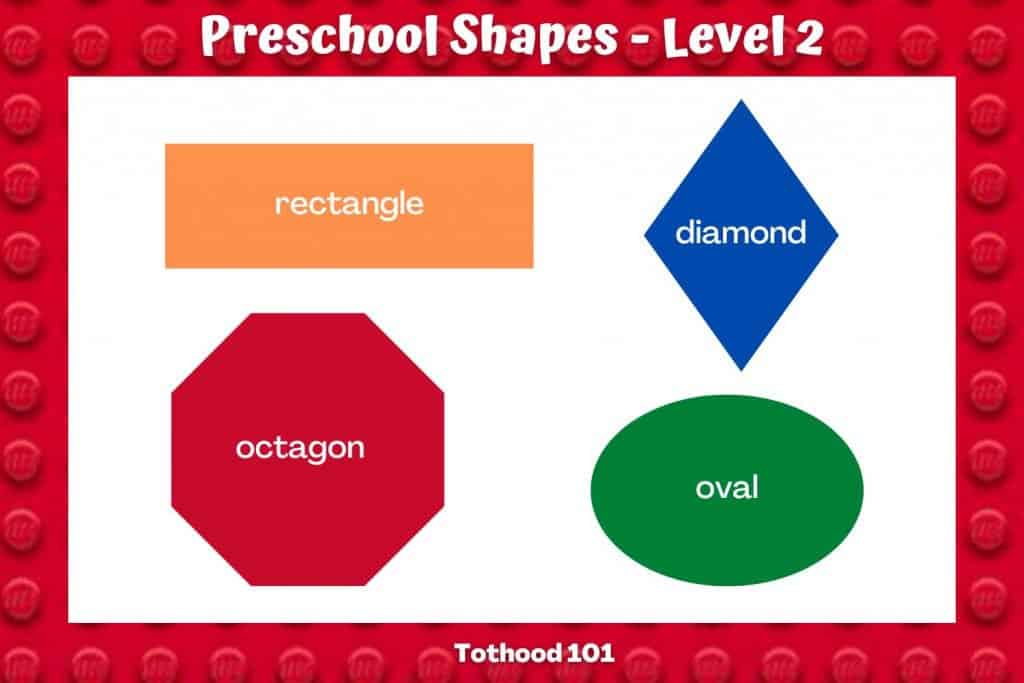preschool shapes level 2 rectangle, diamond, octagon, oval