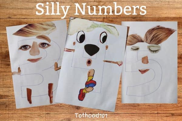 Numbers turned into people from pictures cut out of a magazine
