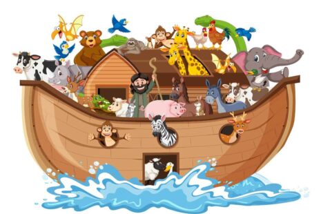 Noah's ark loaded with animals.