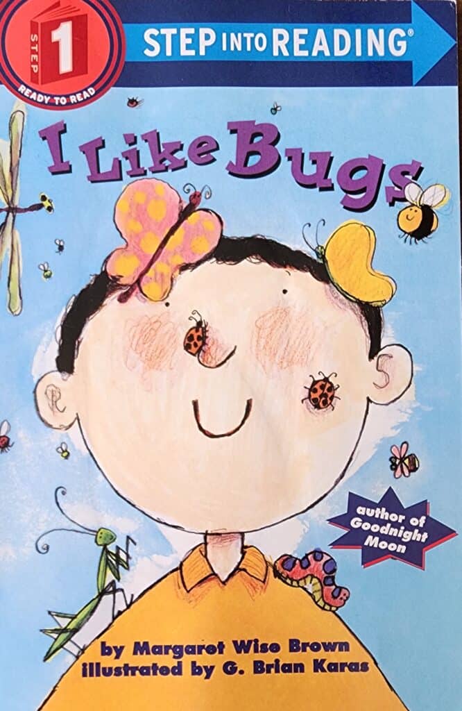 Book cover of I Like Bugs by Margret Wise Brown a boy with buts around his head