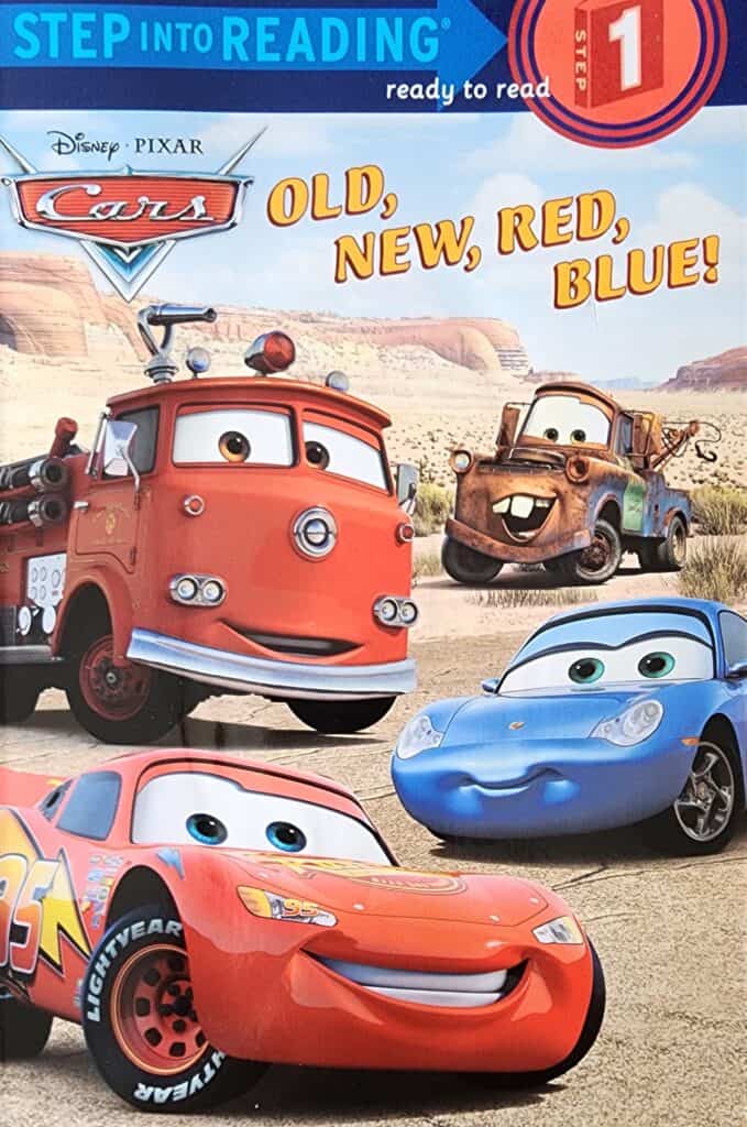 Book cover of Old, New, Red, Blue (Disney Cars) by Melissa Lagonegro. A fire truck a tow truck and two cars.
