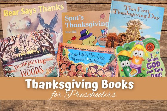 Thanksgiving Books for preschoolers on a wooden background