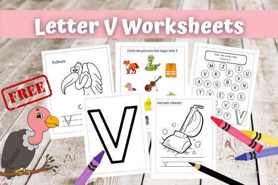 Letter V Worksheets Frre. Cartoon vulture and crayons