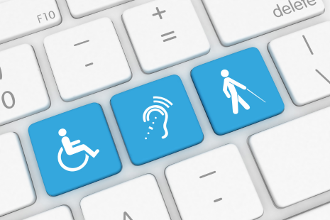 keys from a laptop showing icons for wheelchair, hearing and blind