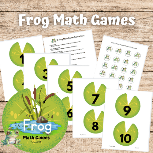 Frog Math Games Numbered lily pads and frogs